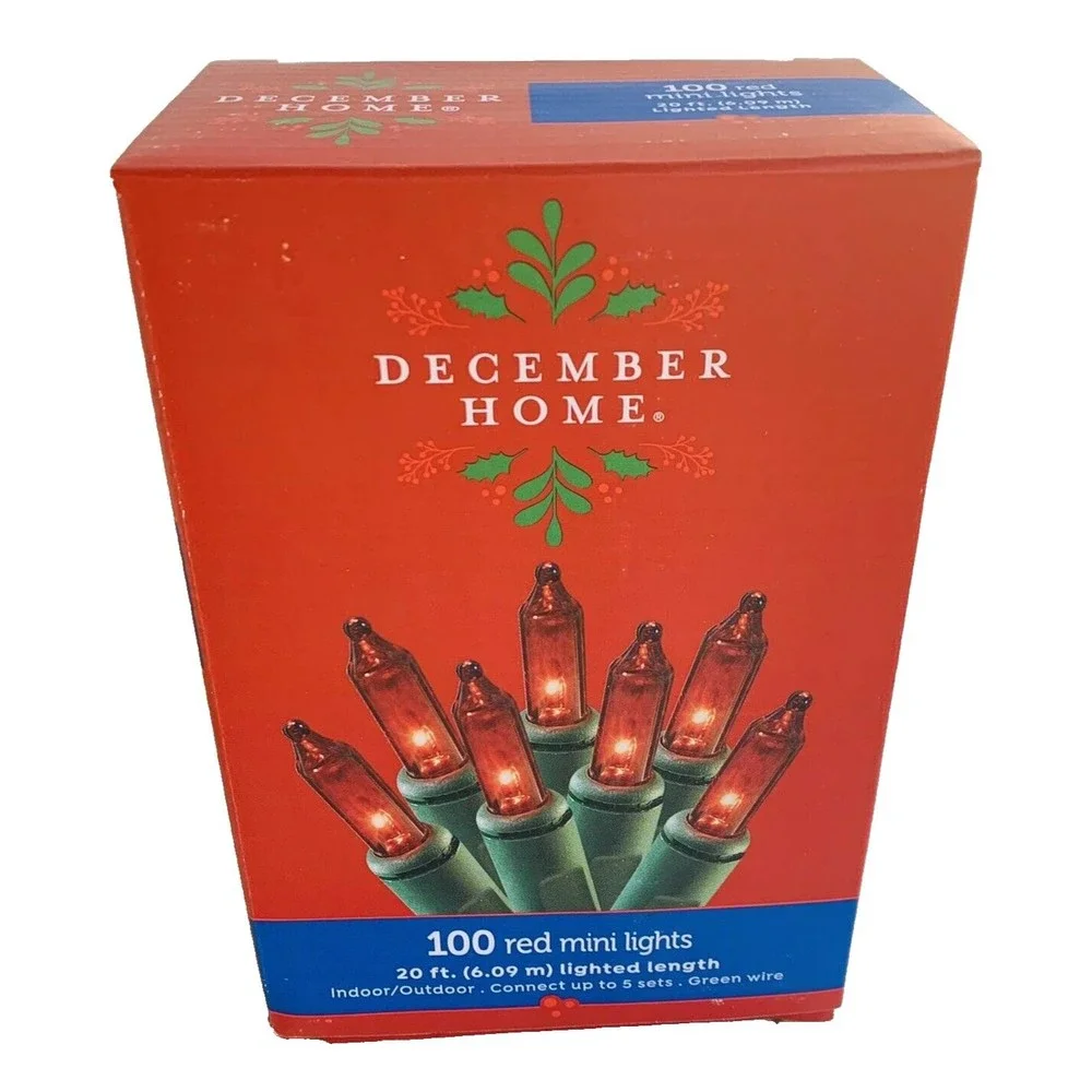 RED Mini Lights String 100 Count Green Wire Valentines Christmas Incandescen 20'
